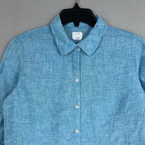 Sigrid Olsen Shirt Womens Small Blue Coastal Cottage Resort Luxury 100% Linen - Picture 3 of 15